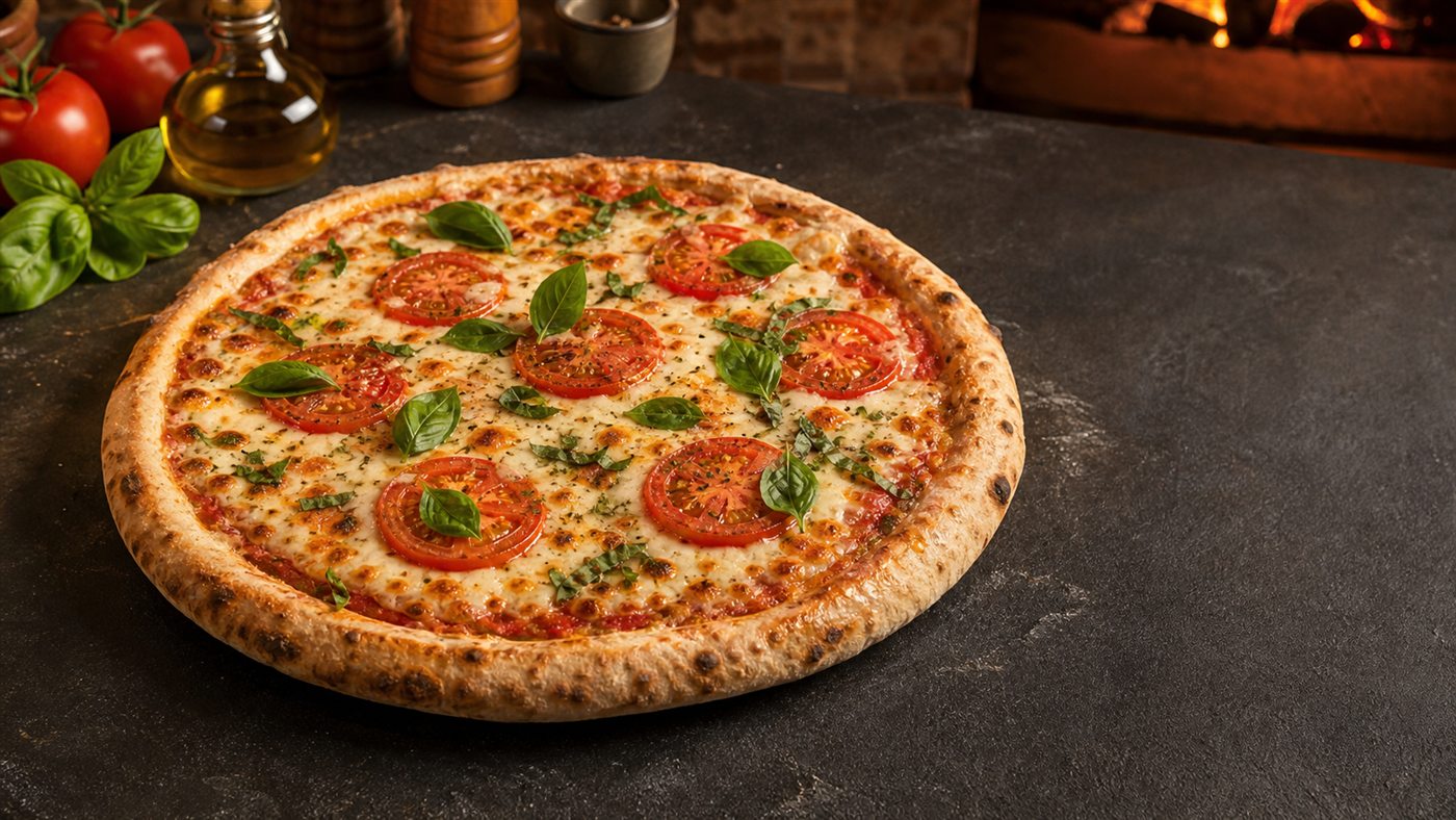 Pizza artesanal servida por restaurante local